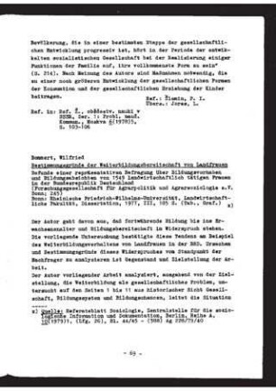 Rezension. Bommert, Wilfried : Bestimmungsgründe der Weiterbildungsbereitschaft von Landfrauen. 1977, Bonn: Rheinische Friedrich-Wilhelms-Univerität