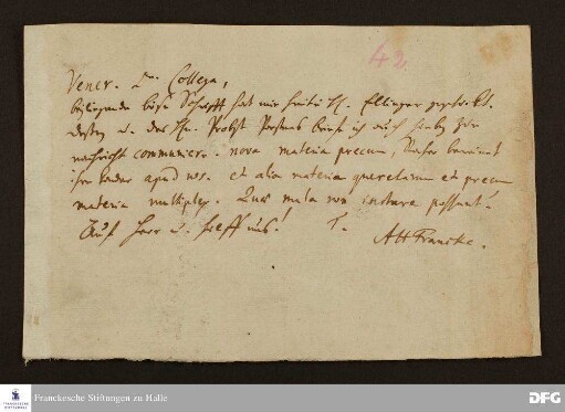 Brief von August Hermann Francke an Joachim Lange.