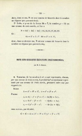 Note sur quelques équations indéterminées.