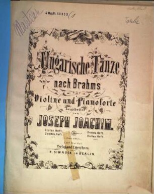 Ungarische Tänze, 1. [Nr. 1 - 5]. - [1871]. - 23 S. + 1 St. - Pl.-Nr. 7160
