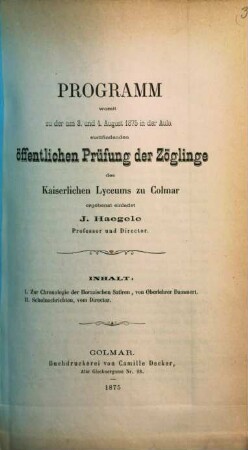 Programm des Lyceums in Colmar : für das Schuljahr ..., 1874/75