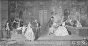 Watteau, Antoine: Das Firmenschild des Kunsthändlers Gersaint (L'Enseigne), 1720 / 1721, GK I 1200 / 1201.