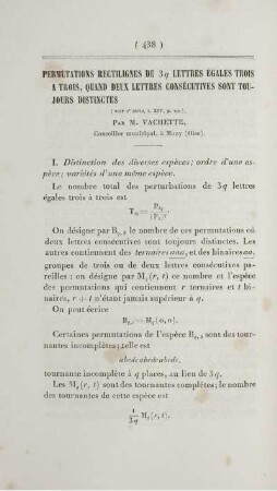 Permutations rectilignes de 3q letters égales trois a trois, quand deux lettres consécutives sont toujours distrinctes.