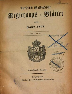 Fürstlich-Waldeckisches Regierungsblatt, 61. 1871