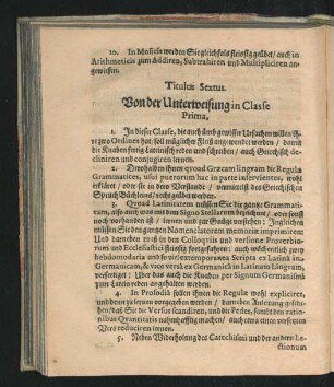 Titulus Sextus. Von der Unterweisung in Classe Prima.