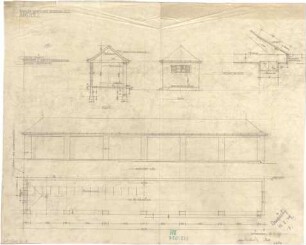 Fischer, Theodor; Bad Tölz (Bayern); Gewerbehalle - Pergola neben der Gewerbehalle (Grundriss,Ansichten, Schnitte)
