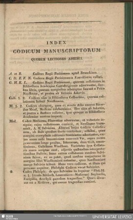 Index Codicum Manuscriptorum Quorum Lectiones Adhibui
