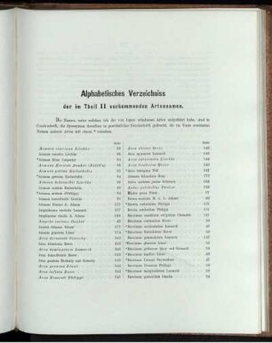 Alphabetisches Verzeichniss der im Theil II vorkommenden Artennamen.