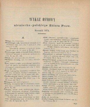 Wykaz osnowy niemiecko-polskiego Zbioru Praw. Rocznik 1874