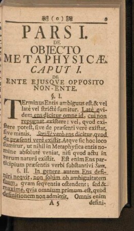 Pars I. De Objecto Metaphysicae