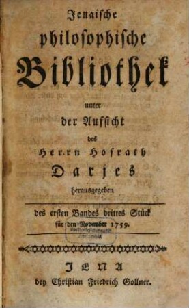 Jenaische philosophische Bibliothek, 1,3/6. 1759/60