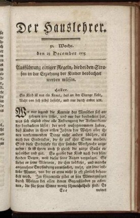 51. Woche, den 23. December 1775