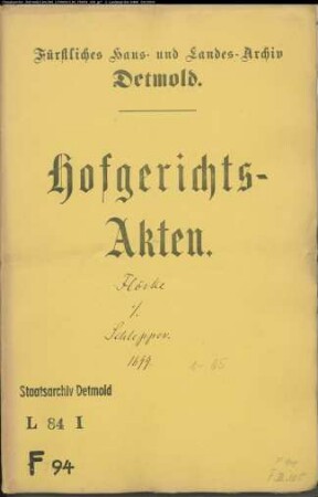 Flörke, Johann Henrich, Notar zu Lemgo gegen Hermann Schleppers Witwe - Schuldforderung