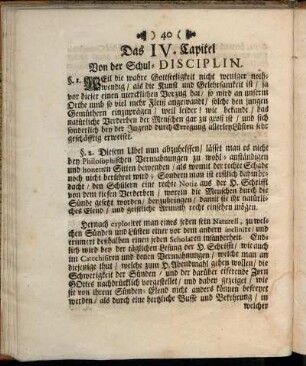 Das IV. Capitel Von der Schul-Disciplin.