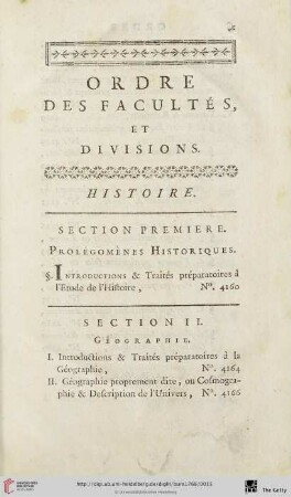 Ordre des facultés, et divisions