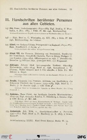 III. Handschriften berühmter Personen aus allen Gebieten (Nr. 147-573)