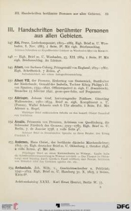 III. Handschriften berühmter Personen aus allen Gebieten (Nr. 147-573)