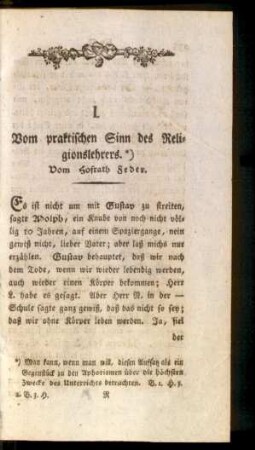 I. Vom praktischen Sinn des Religionslehrers