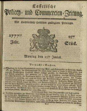 25tes Stueck, Montag den 23ten Junius 1777