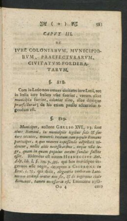 Caput III. De Iure Coloniarum, Municipiorum, Praefecturarum, Civitatum Foederatarum