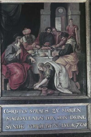 Gestühl der Nordwand mit Szenen aus dem Alten Testament — Das Gastmahl im Hause des Pharisäers Simon