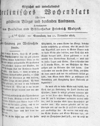 516tes Stück, Sonnabend den 21. November 1818