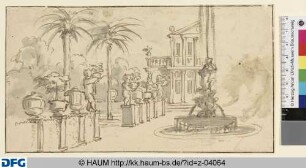 Garten mit Lusthaus. Prospekt. Halbentwurf links