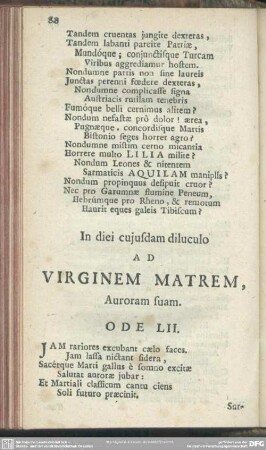 Ad Virginem Matrem, Auroram suam. Ode LII.