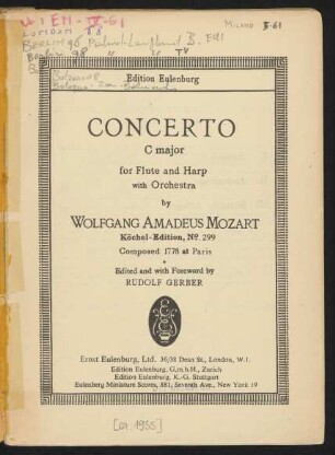 Concerto C major for flute and harp with orchestra : Köchel-Edition, No. 299