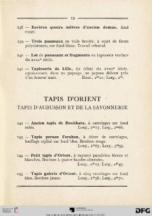 Tapis d'orient - Tapis d'aubusson et de la savonnerie (Nr. 142-154)