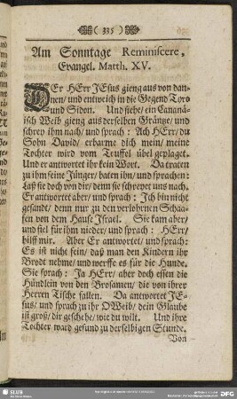 Am Sonntage Reminiscere, Evangel. Matth. XV