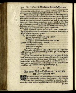 CAP. IX. Von denen Nasen-Geschwüren / sonderlich das Ozaena genannt wird.