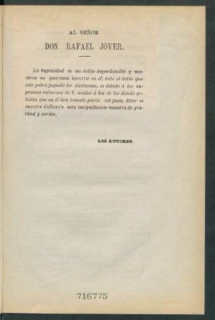 [Dedicatoria] A Don Rafael Jover.