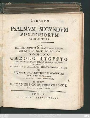 Ps. 2: Cvrarvm In Psalmvm Secvndvm Posteriorvm Pars ... Dissertatio Critico-Philologico-Exegetica