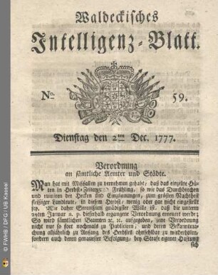 No. 59. Dienstag den 2ten Dec. 1777