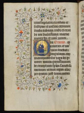 Initiale O, historisiert (Hortus conclusus), mit Fadenrankenbordüre