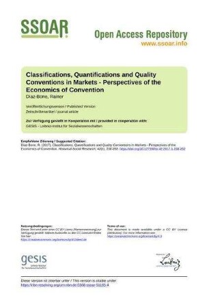 Classifications, Quantifications and Quality Conventions in Markets - Perspectives of the Economics of Convention