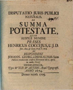 Disputatio Juris Publici Naturalis De Summa Potestate