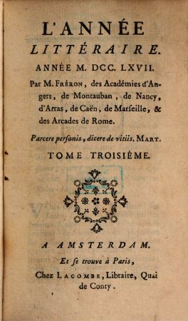 L' année littéraire. 1767,3, 1767,3