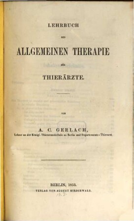 Lehrbuch der allgemeinen Therapie für Thierärzte