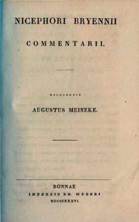 Nicephori Bryennii Commentarii