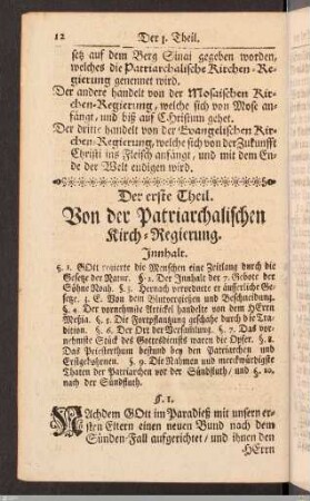 Der erste Theil. Von der Patriarchalischen Kirch-Regierung.
