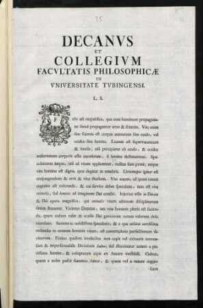Decanvs Et Collegivm Facvltatis Philosophicae In Vniversitate Tvbingensi. L. S.