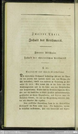 Zweiter Theil. Inhalt der Arithmetik