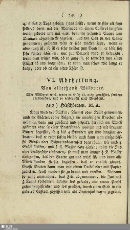 VI. Abtheilung. Von allerhand Wildpret