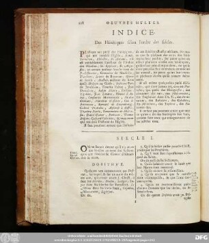 Indice. Des Hérétiques selon l'ordre des siécles.