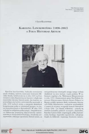 N.S. 8/9.2002/03: Karolina Lanckorońska (1898 - 2002) a Folia Historiae Artium