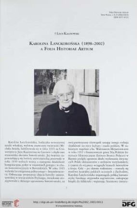 N.S. 8/9.2002/03: Karolina Lanckorońska (1898 - 2002) a Folia Historiae Artium