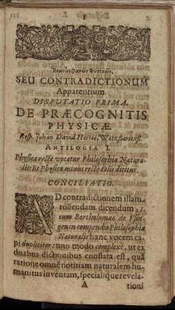 Disputatio Prima. De Præcognitis Physicæ.