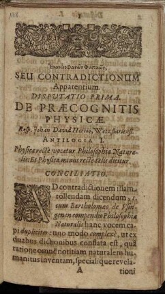 Disputatio Prima. De Præcognitis Physicæ.